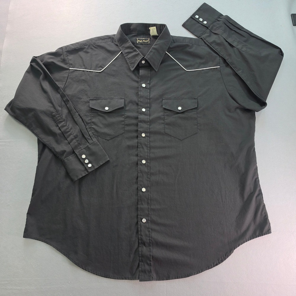 High Noon Men 3XL Western Pearl Snap Shirt Black White Piping Cowboy Long Sleeve